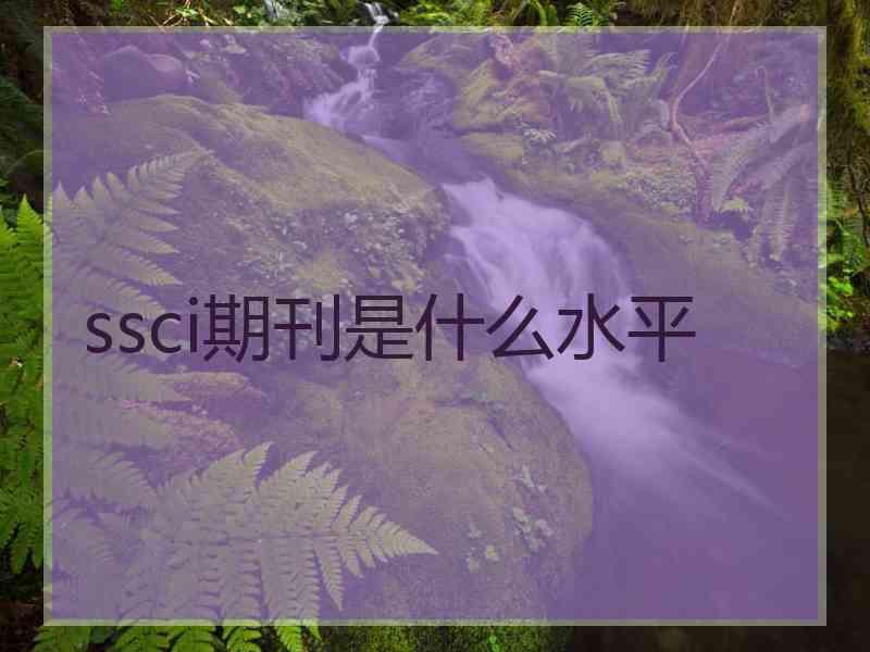 ssci期刊是什么水平